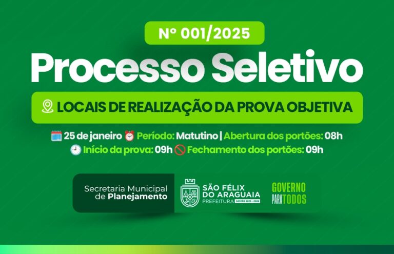 Prova do Processo Seletivo nº 001/2025 acontece neste domingo; candidatos devem conferir os locais